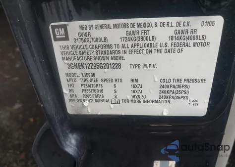 2005 Chevrolet Avalanche 1500 Lt из США, поврежденный, VIN 3GNEK12Z95G201228